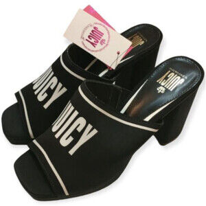 Juicy Couture Juicy Girly Womens Size 10M Heeled 4.5" Sandals Black White Logo